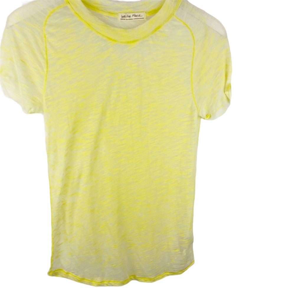 WE THE FREE PEOPLE Yellow Burnout Key Lime Summertime T-shirt Tee M - Picture 2 of 6